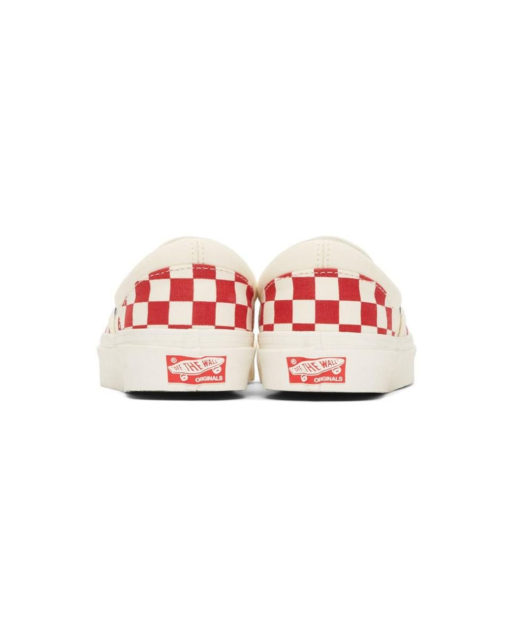 Vans Red And White Og Checkerboard Classic Slip-on Sneakers for Men | Lyst