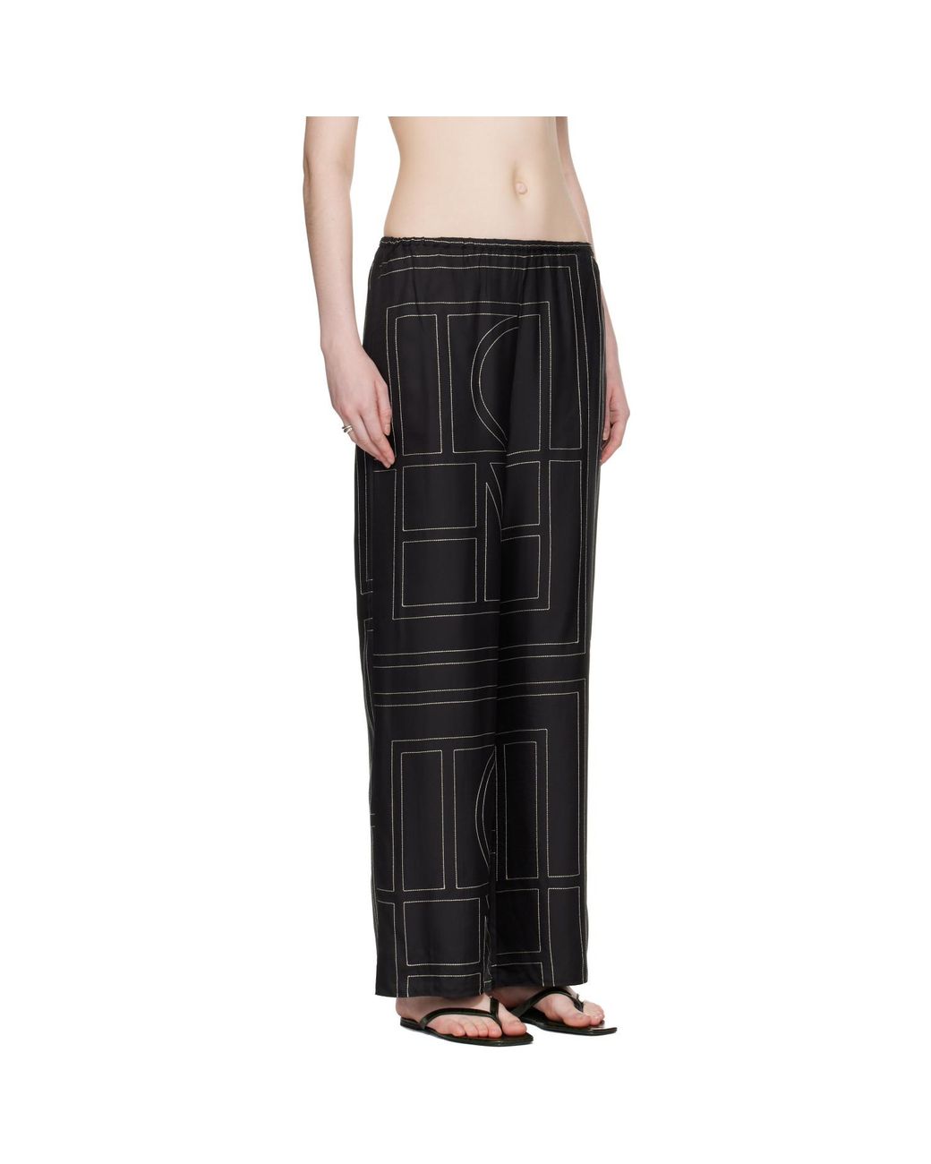 Totême Black Monogram Silk Pj Lounge Pants