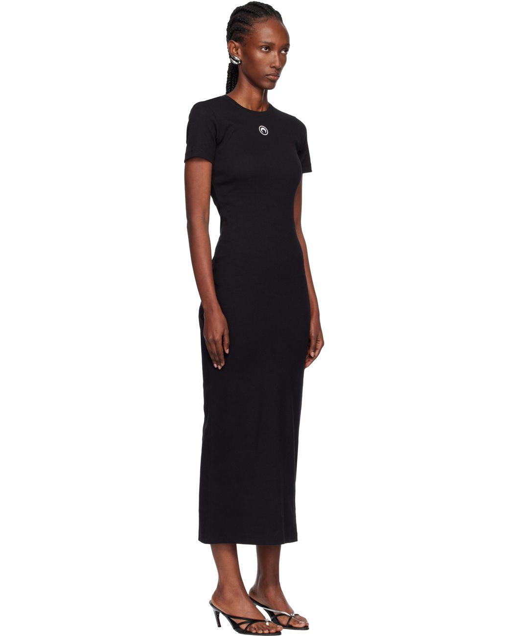 MARINE SERRE Black Moon Logo Ribbed Jersey Tube Maxi Dress