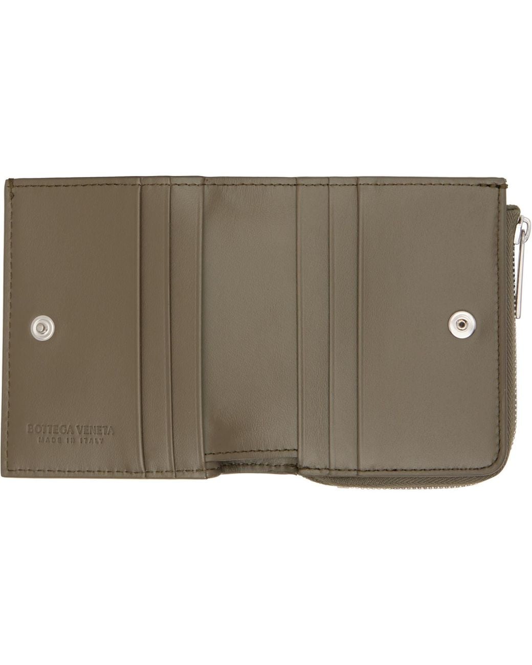Bottega Veneta Green Khaki Intrecciato Stamp Bi-Fold Wallet for men