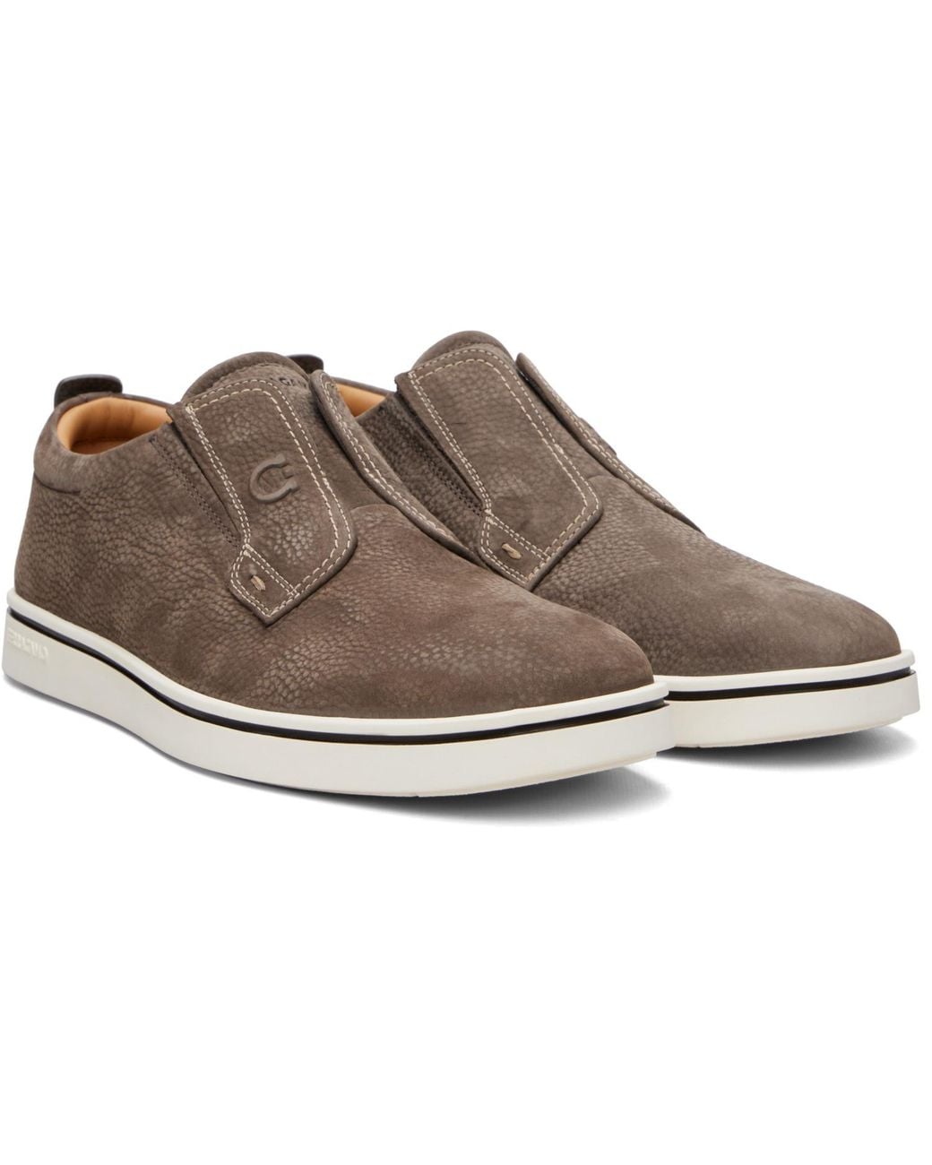 Ferragamo Brown Taupe Derby Slip-On Sneakers for men
