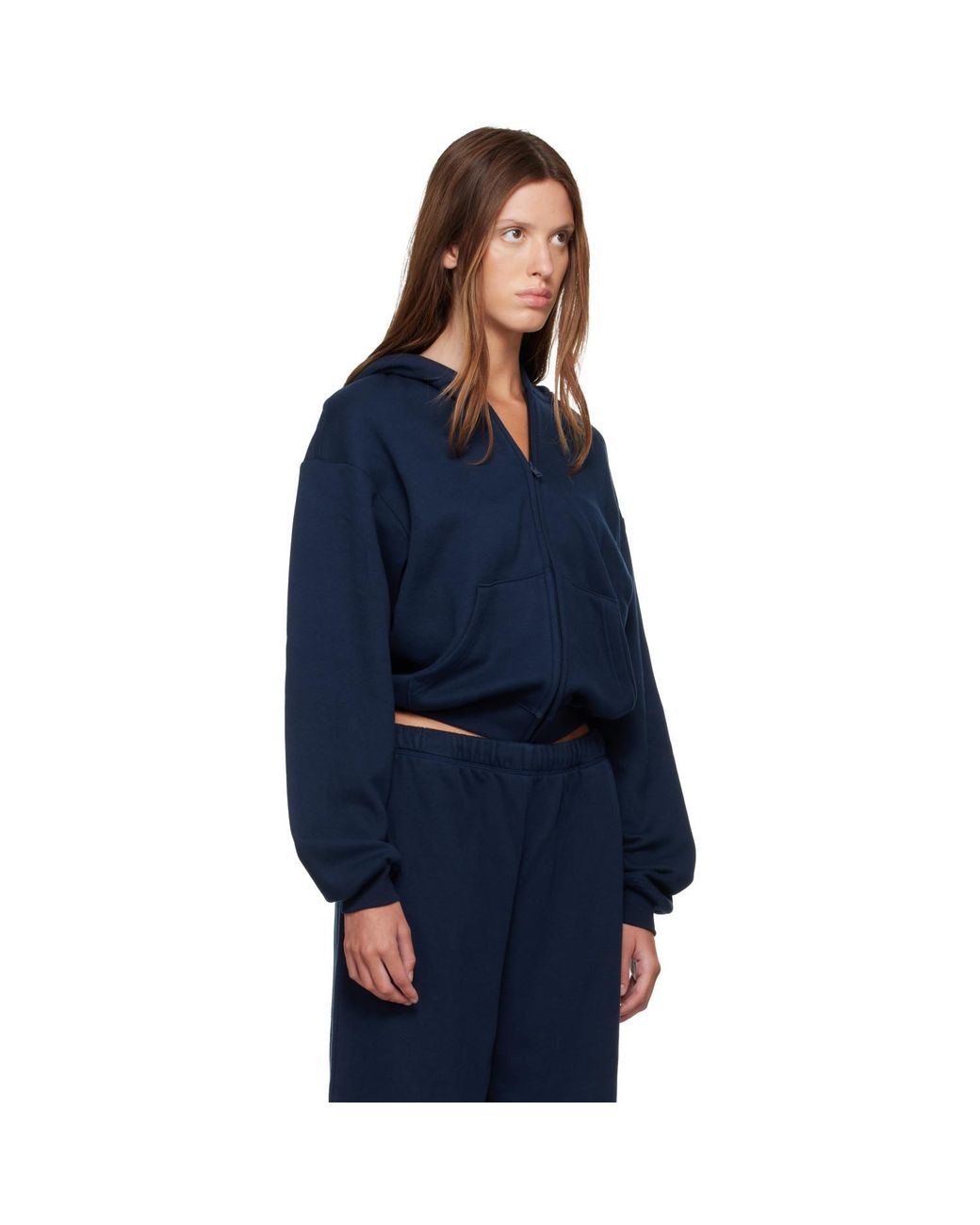 Skims Blue Cotton Fleece Classic Zip Up Hoodie