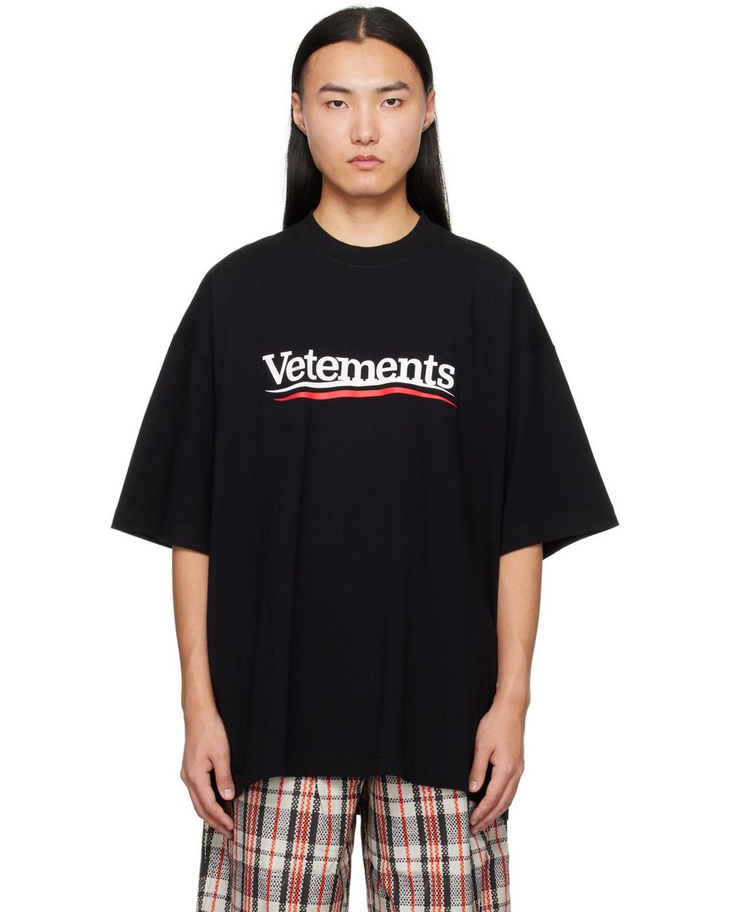 【VETEMENTS】「VTM」Tシャツ VETEMENTS VTM WORLD CROPPED BOXY T-SHIRT NAVY ヴェトモン