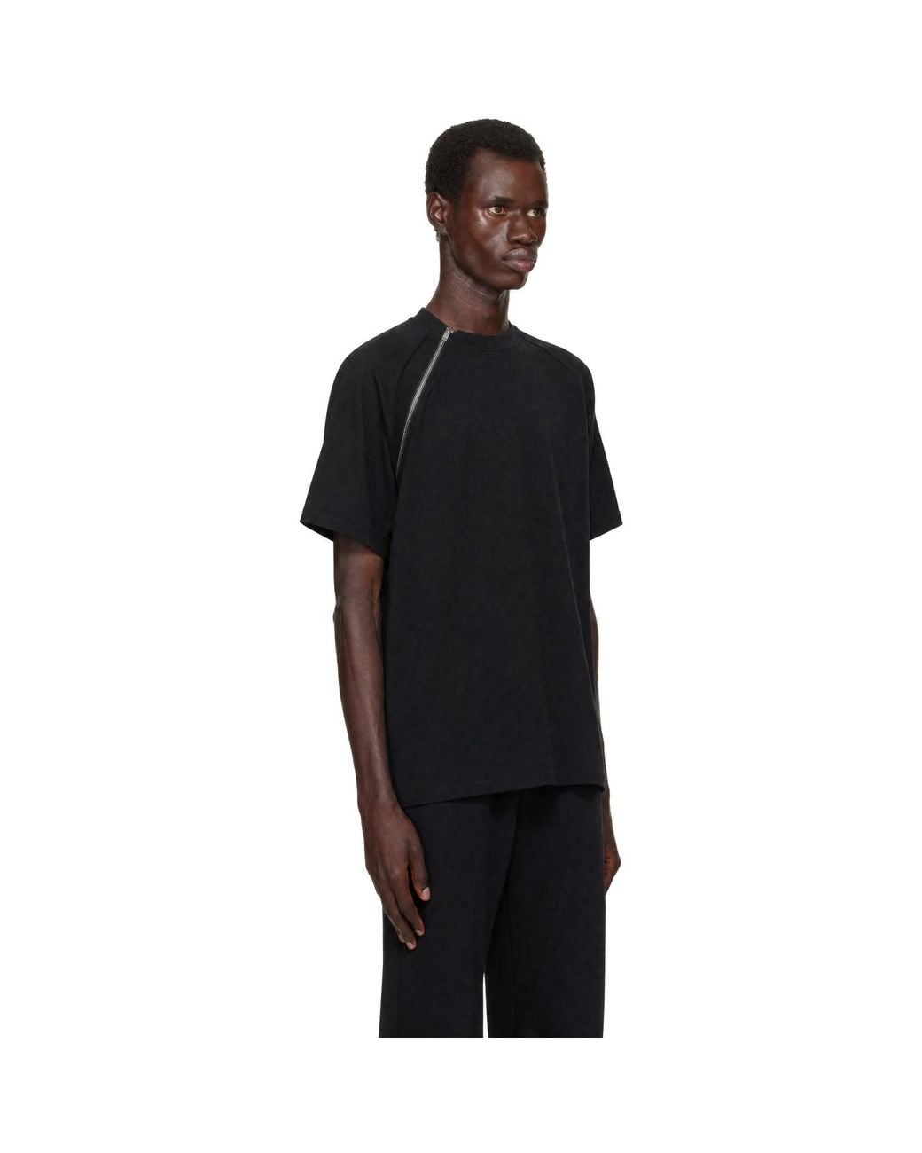 HELIOT EMIL Black Sequence Zip T-Shirt for men