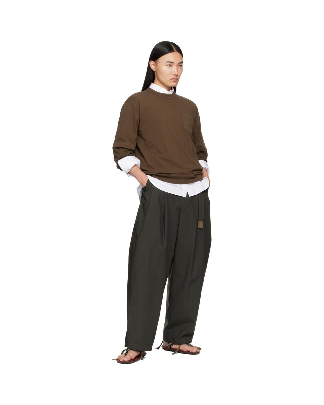Sacai Brown Cotton Jersey L/S T-Shirt for men