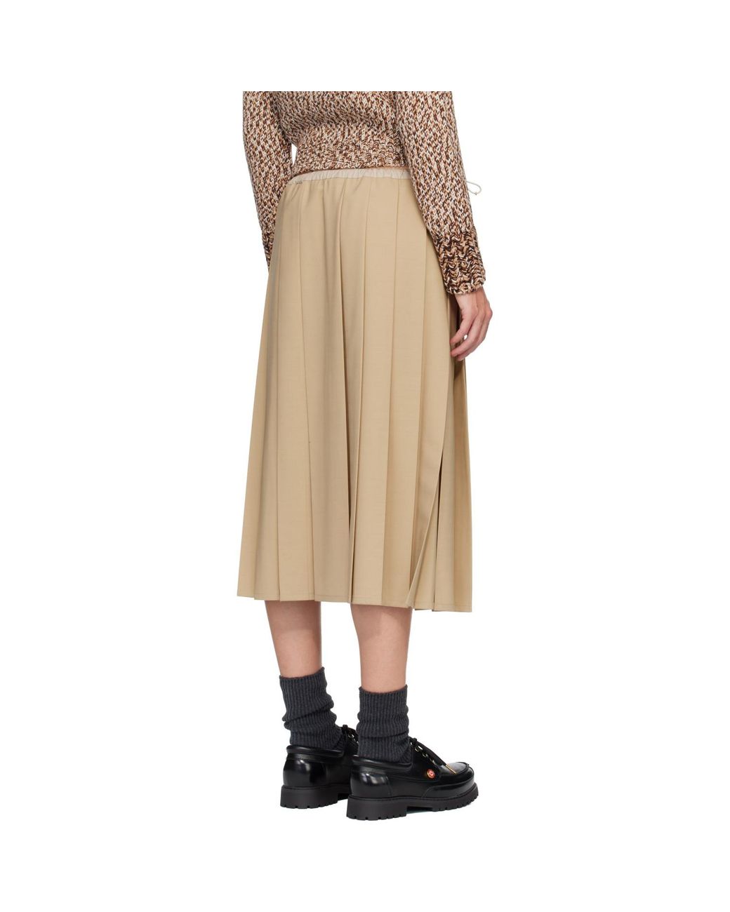 Moncler Natural Pleated Midi Skirt
