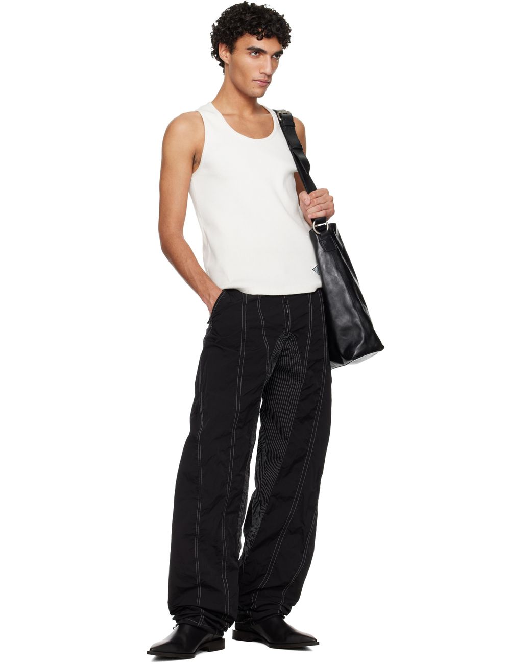 Mugler Black Stitched Parachute Trousers for men