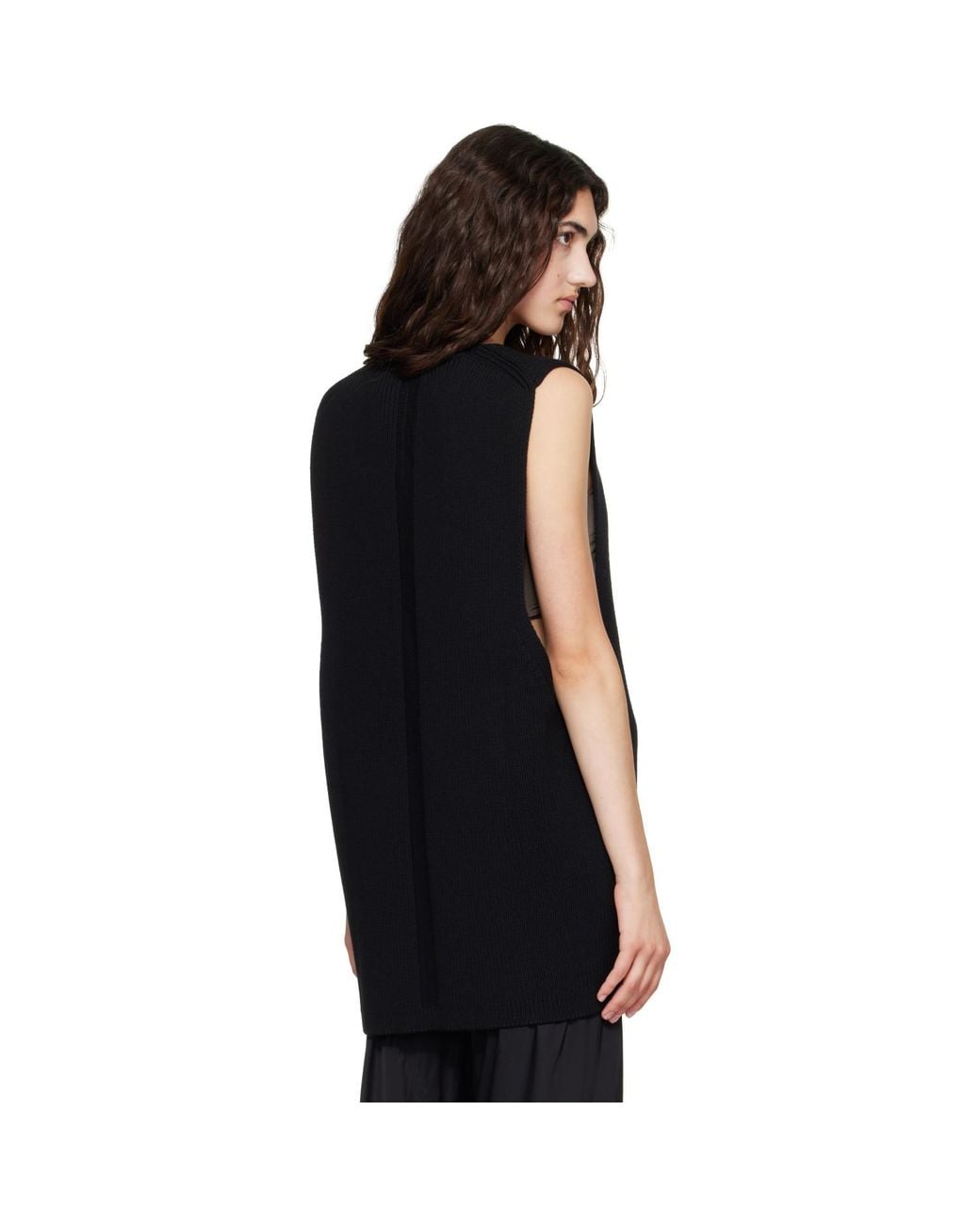 Rick Owens Black Tower Wool Knit V Neck Vest