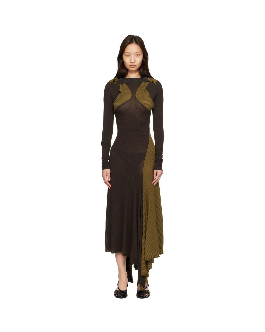Edward Cuming Brown Khaki & Collar Bone Jersey Midi Maxi Dress