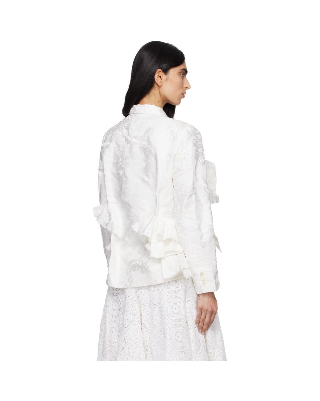 Comme des Garçons White Gros Grain Lace Pattern Garment Treated Blazer