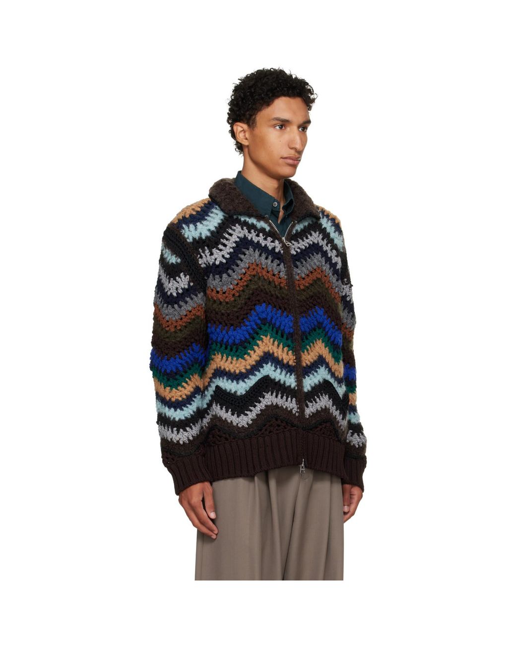 Sacai Black Mix Crochet Knit Blouson Jacket for men