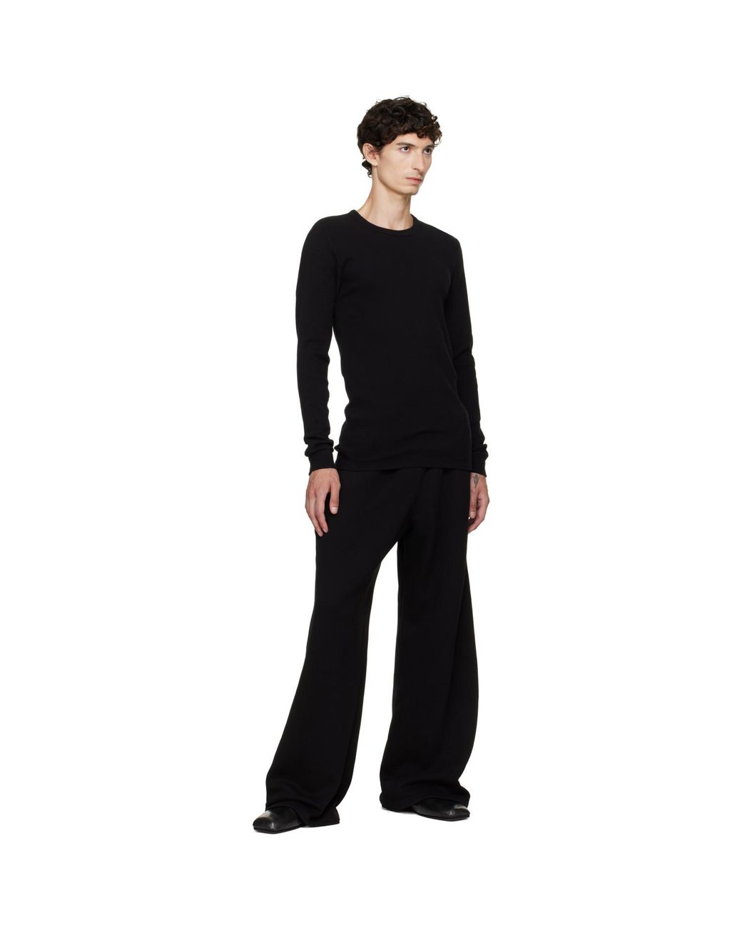 Les Tien Black Thermal Fitted Long Sleeve T-Shirt for men