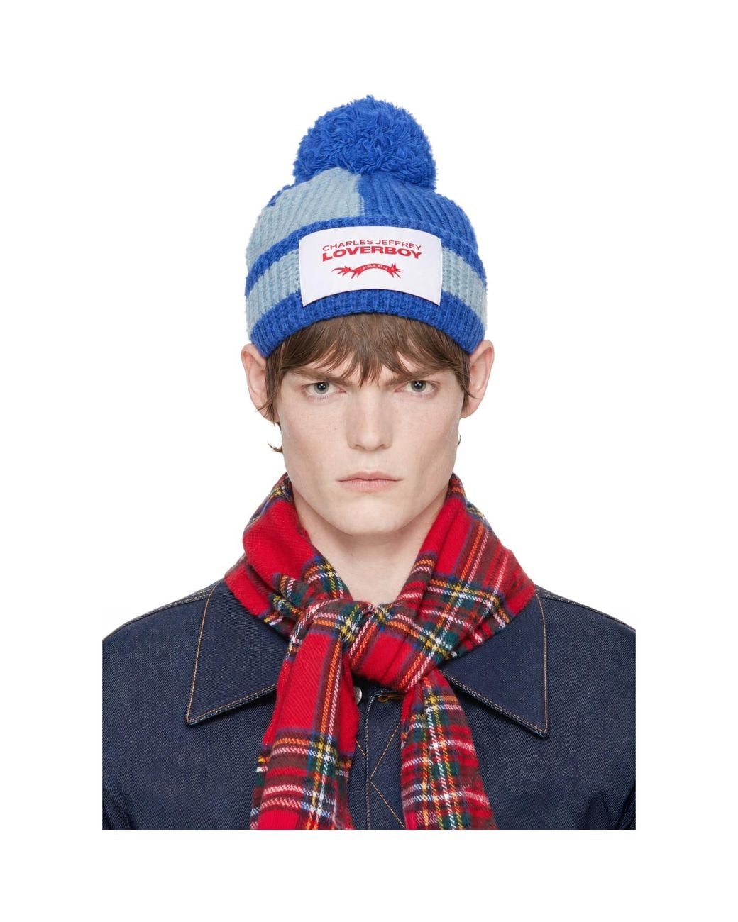 Charles Jeffrey Blue Pom Pom Beanie for men
