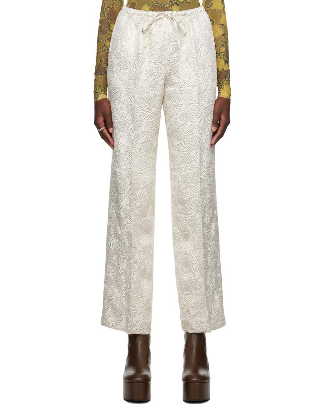 【Dries Van Noten】ブラウン センタークリース トラウザーズ Dries Van Notenのブラウン ドローストリング トラウザーズが