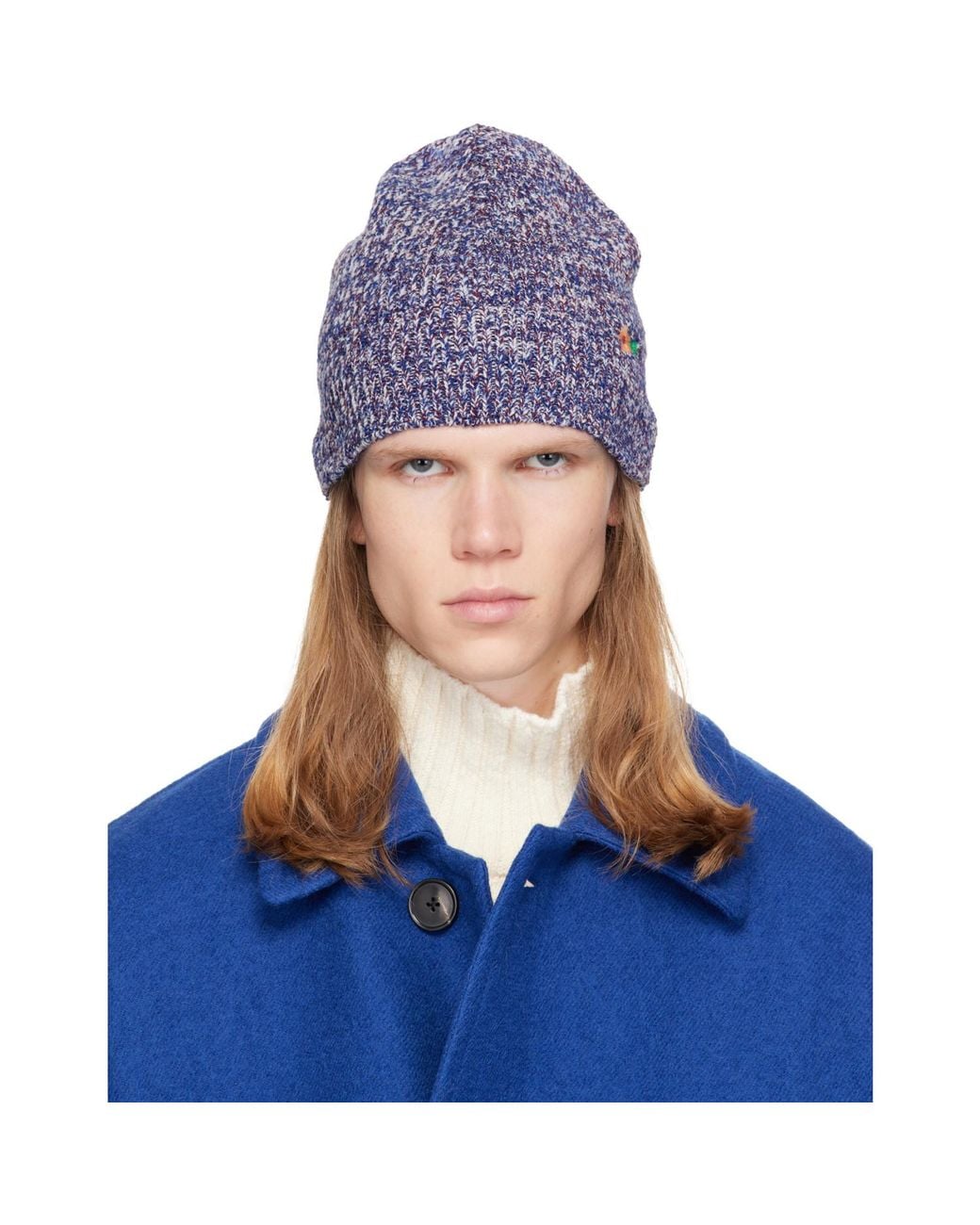 Dries Van Noten Blue Floral Beanie for men