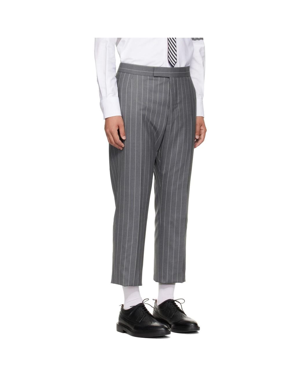 Thom Browne Gray Chalk-Stripe Wool Trousers for men