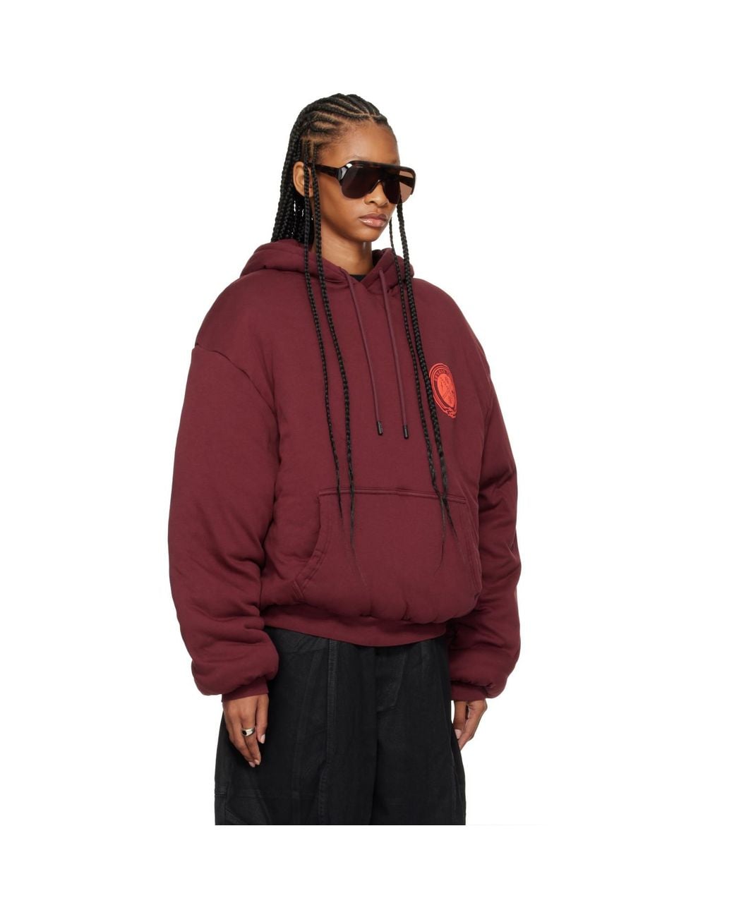 Lu'u Dan Red Burgundy Wadded Slouch Hoodie