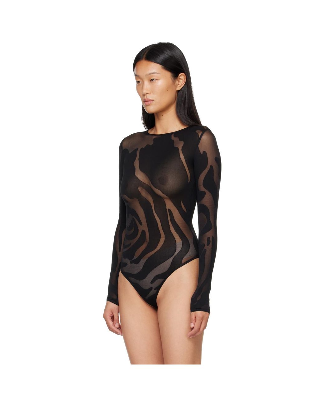 Wolford Black Rose Shadow String Bodysuit
