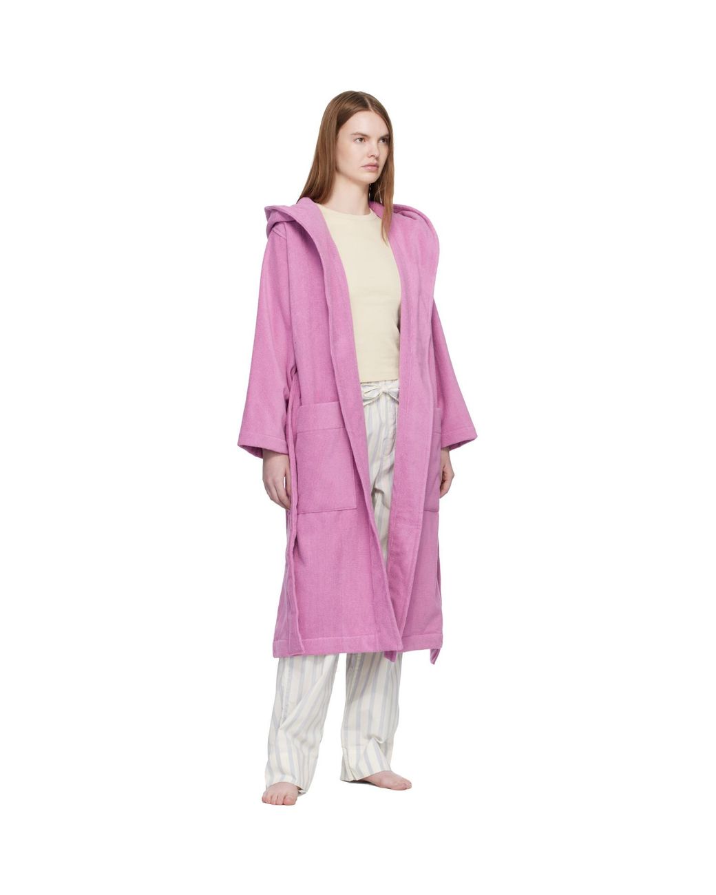 Tekla Pink Terry Hooded Bathrobe