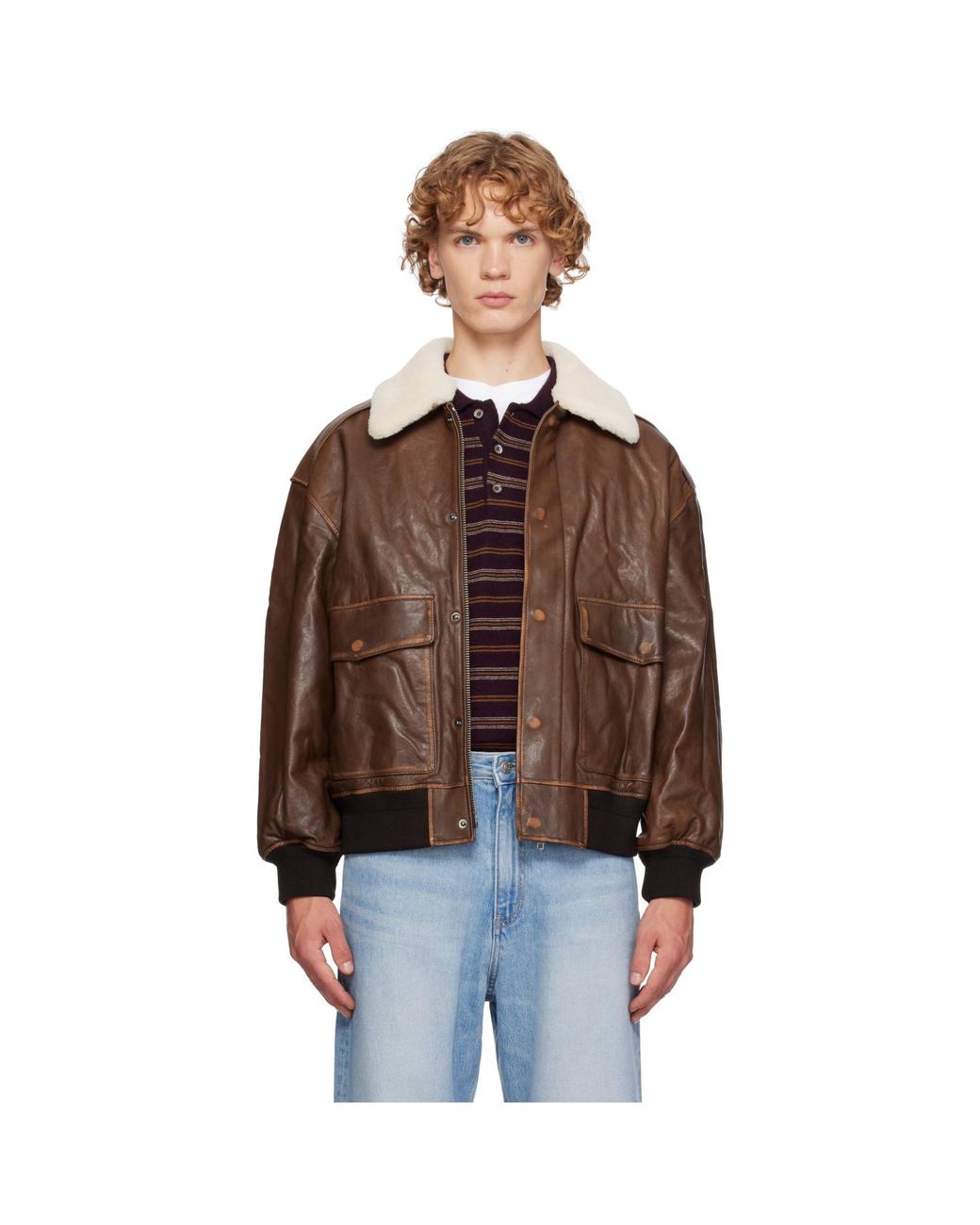 DUNST Brown Detachable A-2 Leather Jacket for men