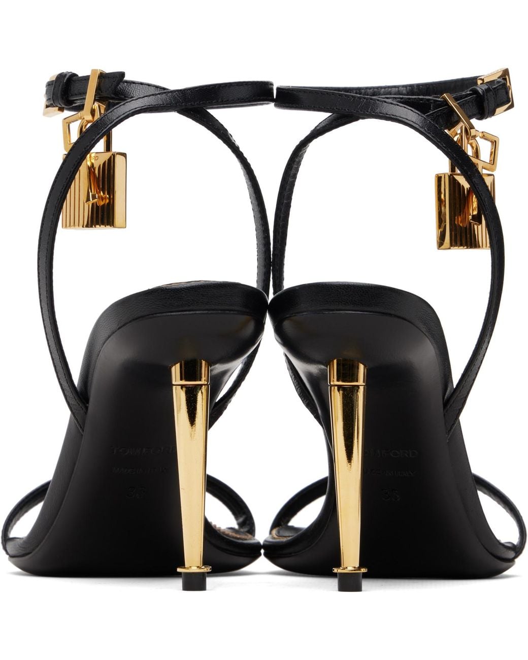 Tom Ford Black Padlock Pointy Naked Heeled Sandals