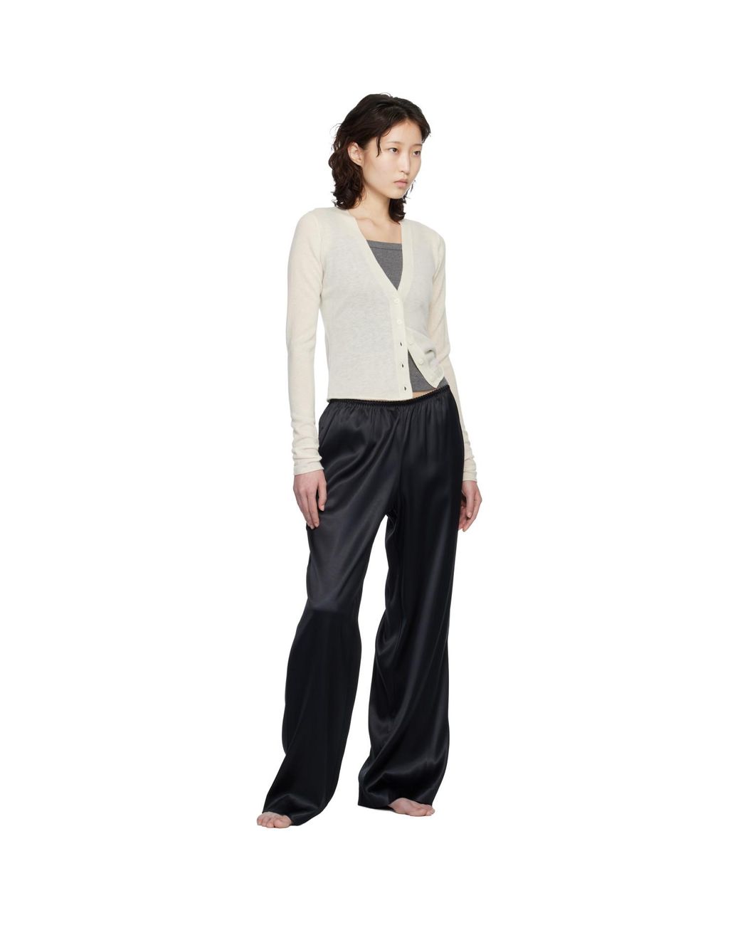 Skims Black Heavyweight Satin Wide Leg Lounge Pants