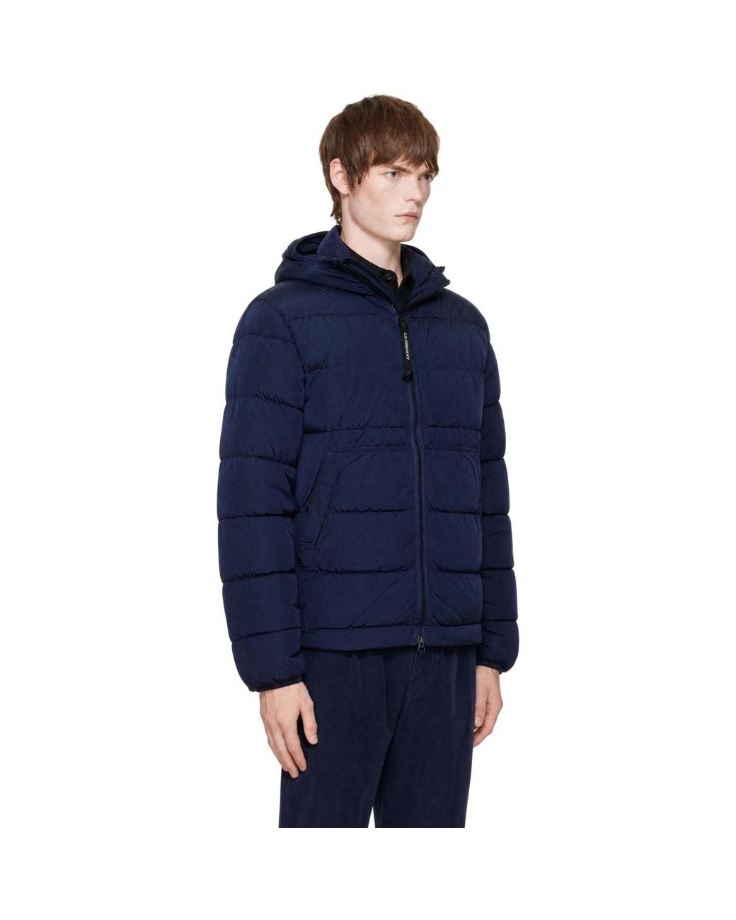 C P Company Blue Chrome-R Goggle Down Jacket for men