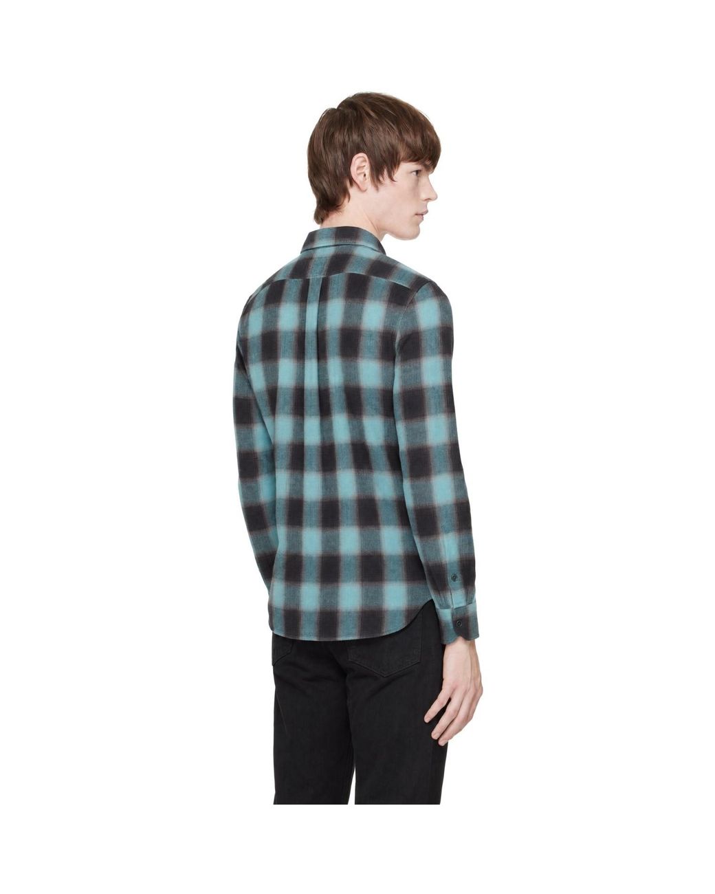 Tom Ford Blue Brushed Check Military Fit Shirt for men