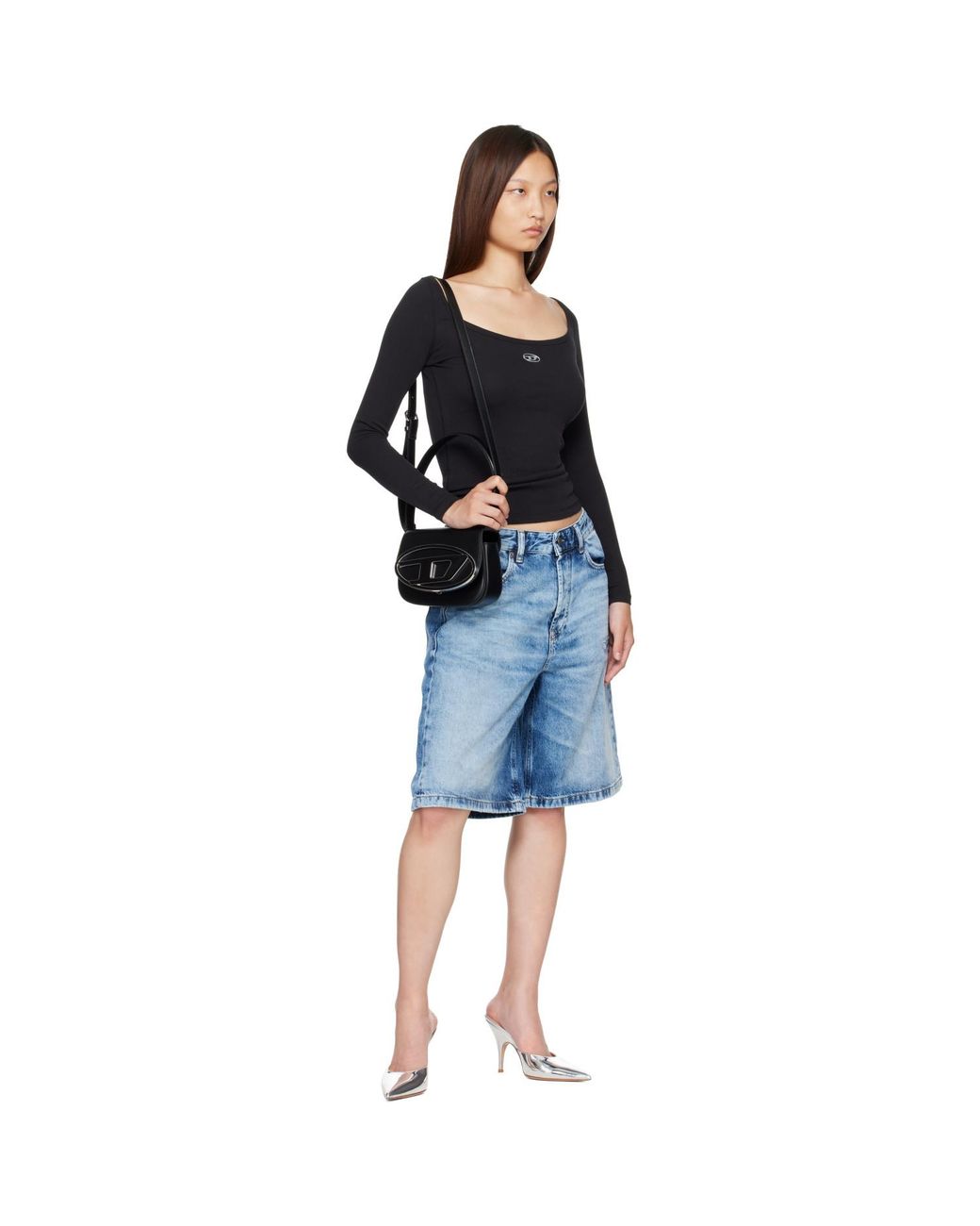 DIESEL Black Long Sleeve Metallic Oval D Ribbed T-Shirt