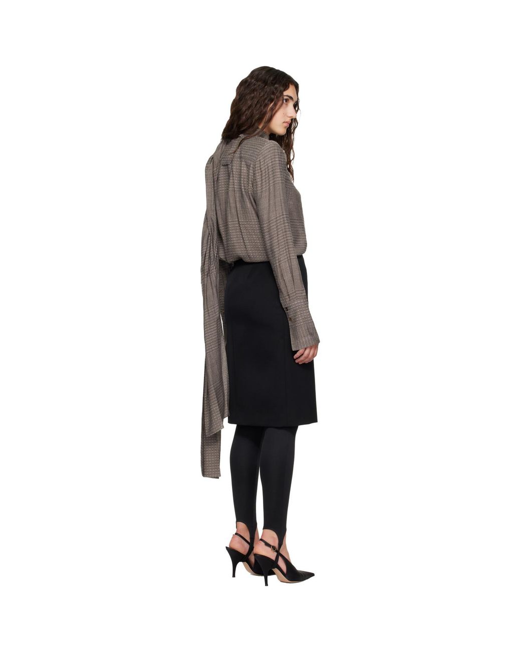 Mugler Black Taupe Lavalliere Blouse