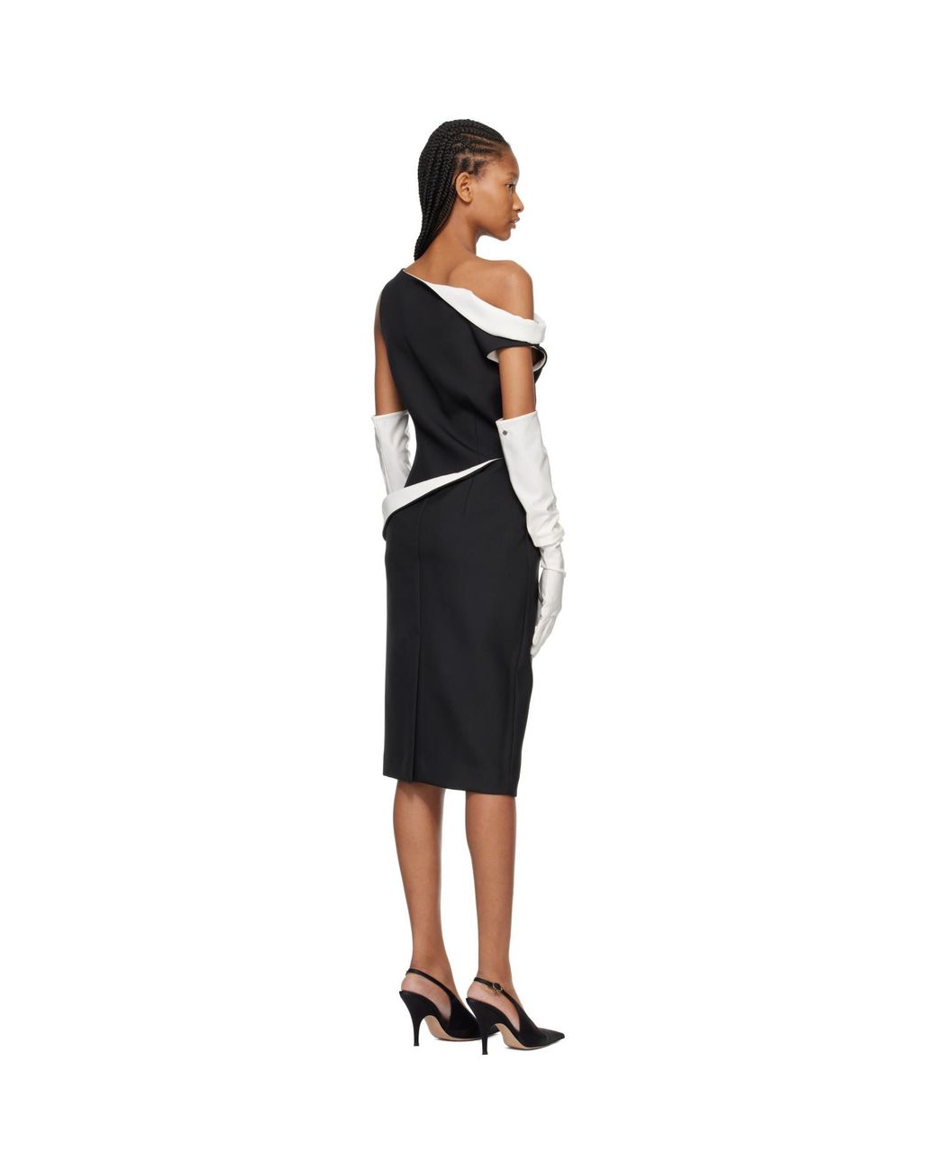 Rohe Black Sculptural Off-Shoulder Midi Dress