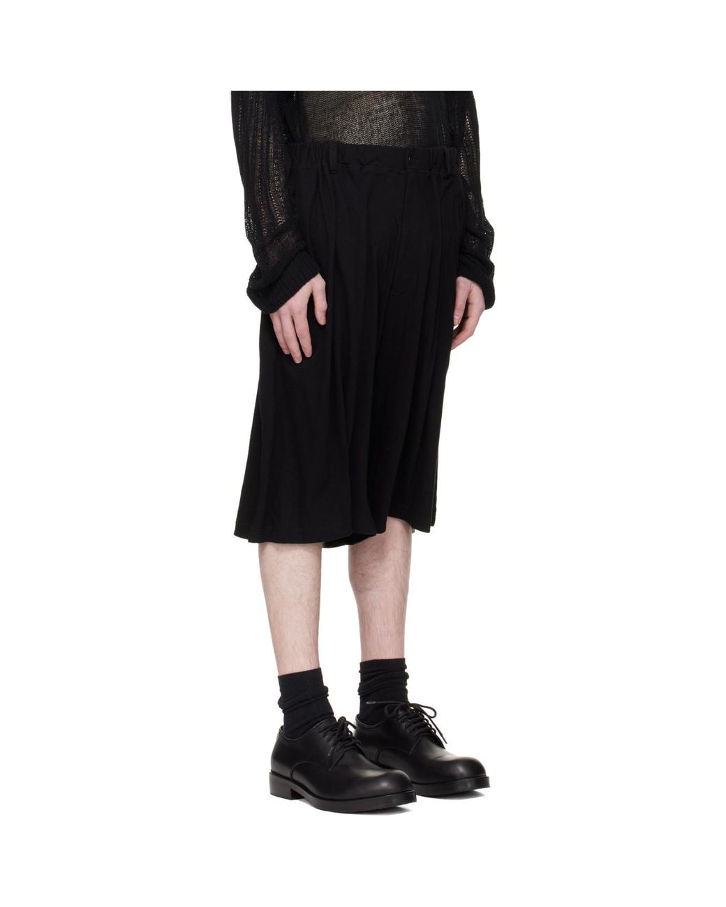 Yohji Yamamoto Black Cotton & Linen Jersey Shorts for men