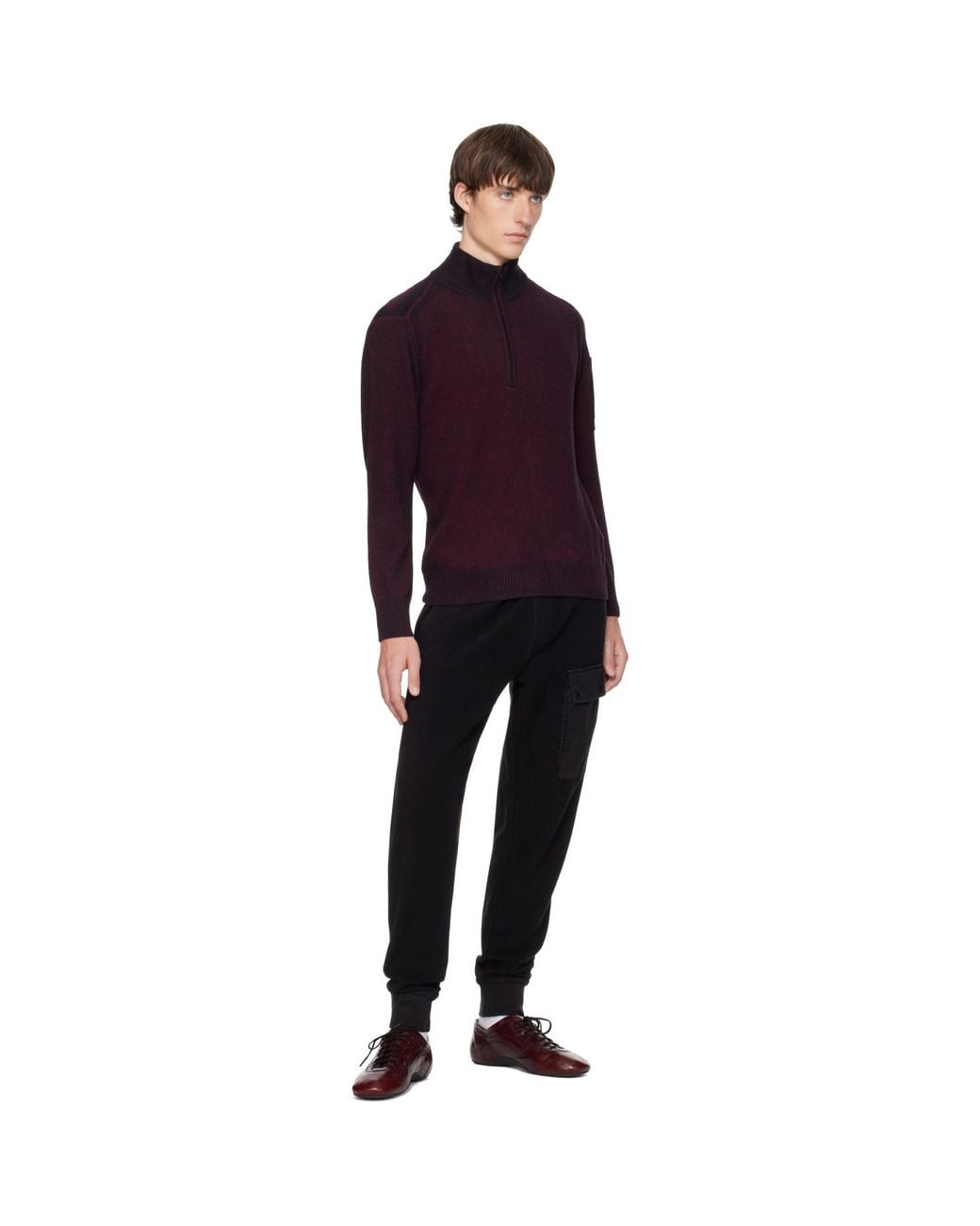C P Company Purple Burgundy Polo Collar Knit Lens Sweater for men