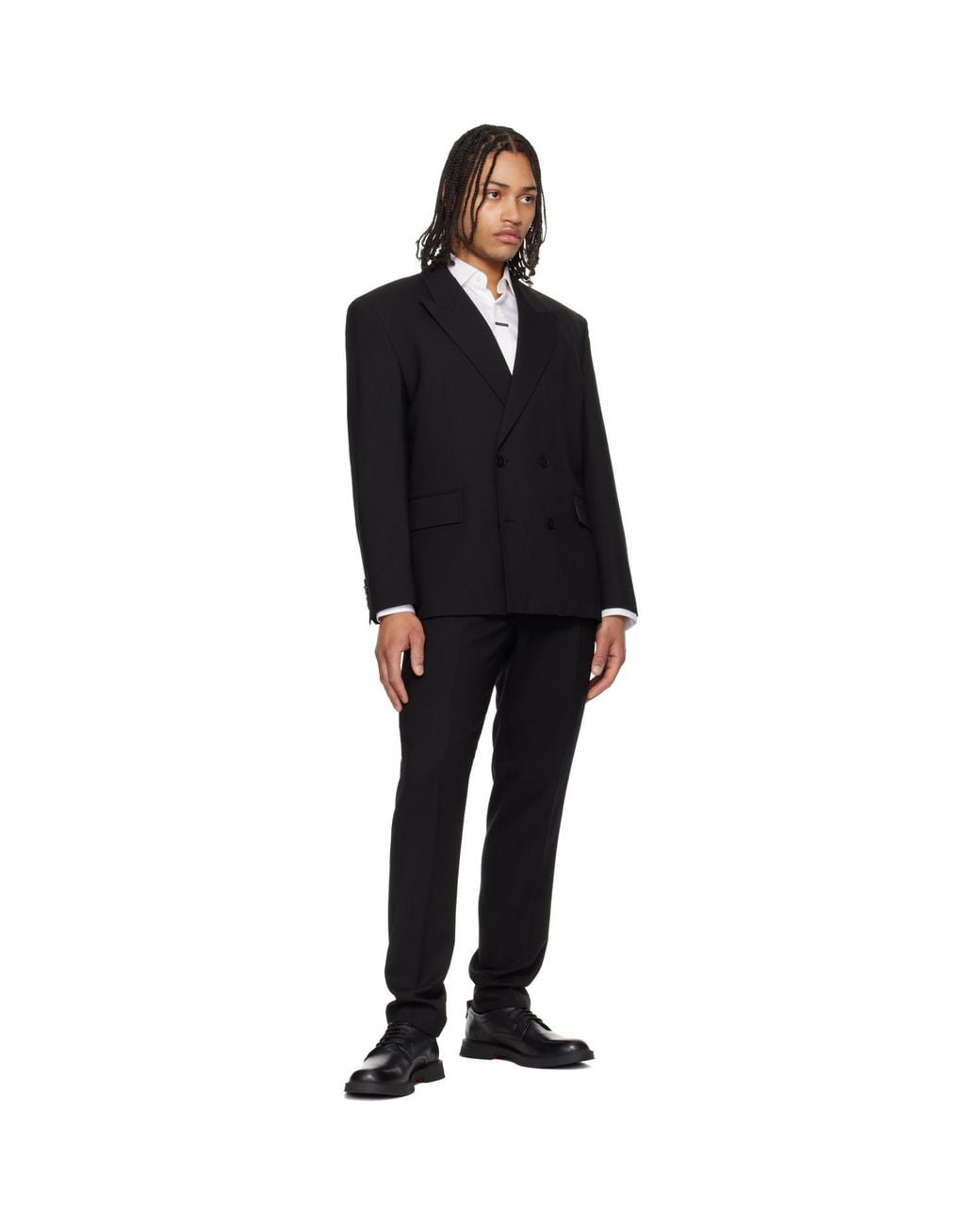 HUGO Black Perforated Monograms Leather Derbys for men