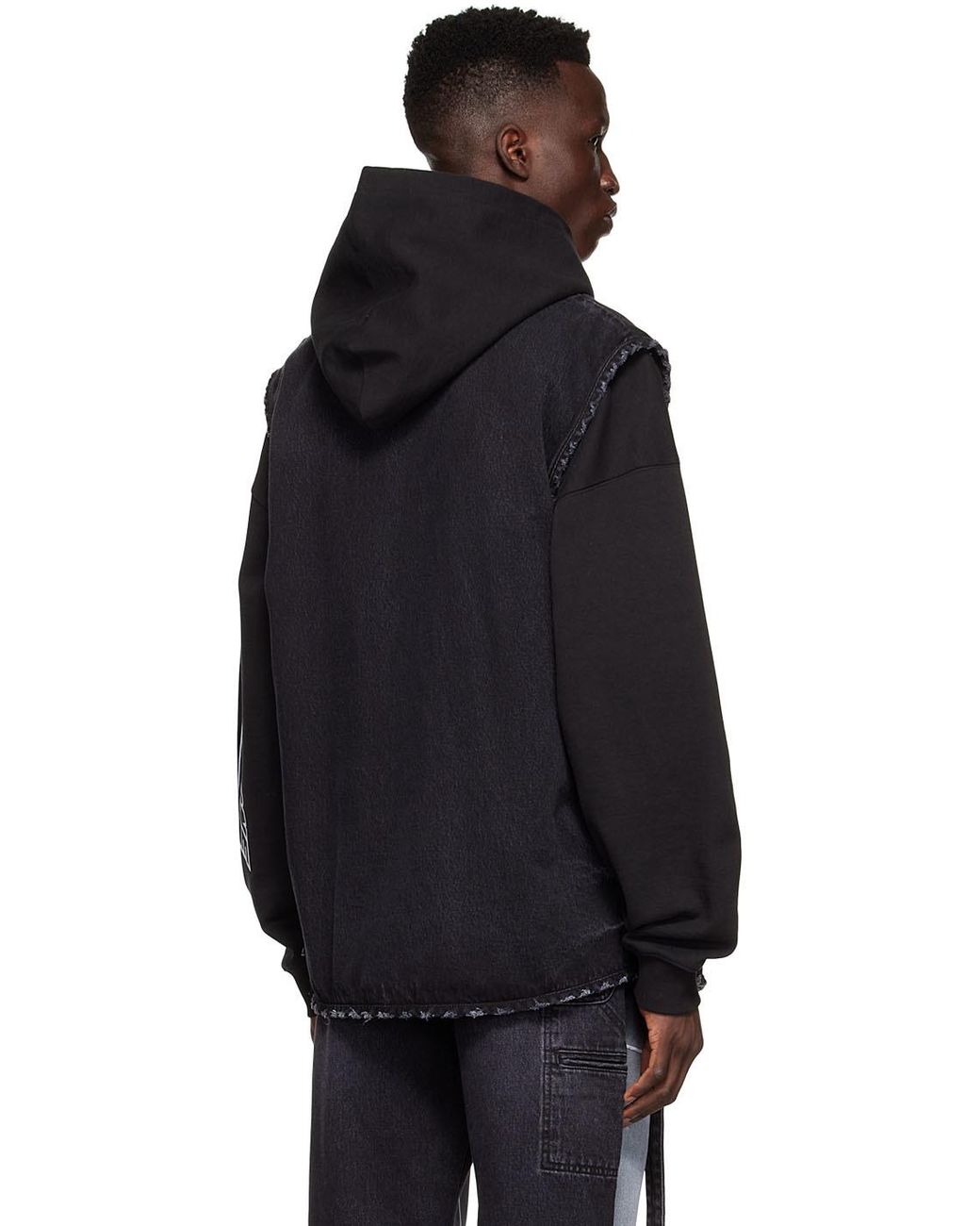 Black denim hooded vest online