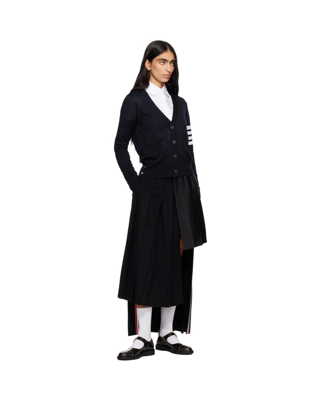 Thom Browne Black Merino Wool 4-Bar Relaxed Fit V-Neck Cardigan