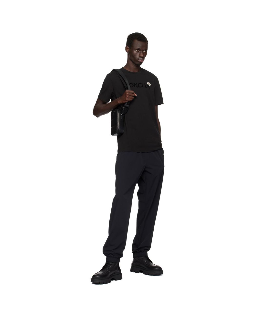 Moncler Black Flocked Logo T-Shirt for men