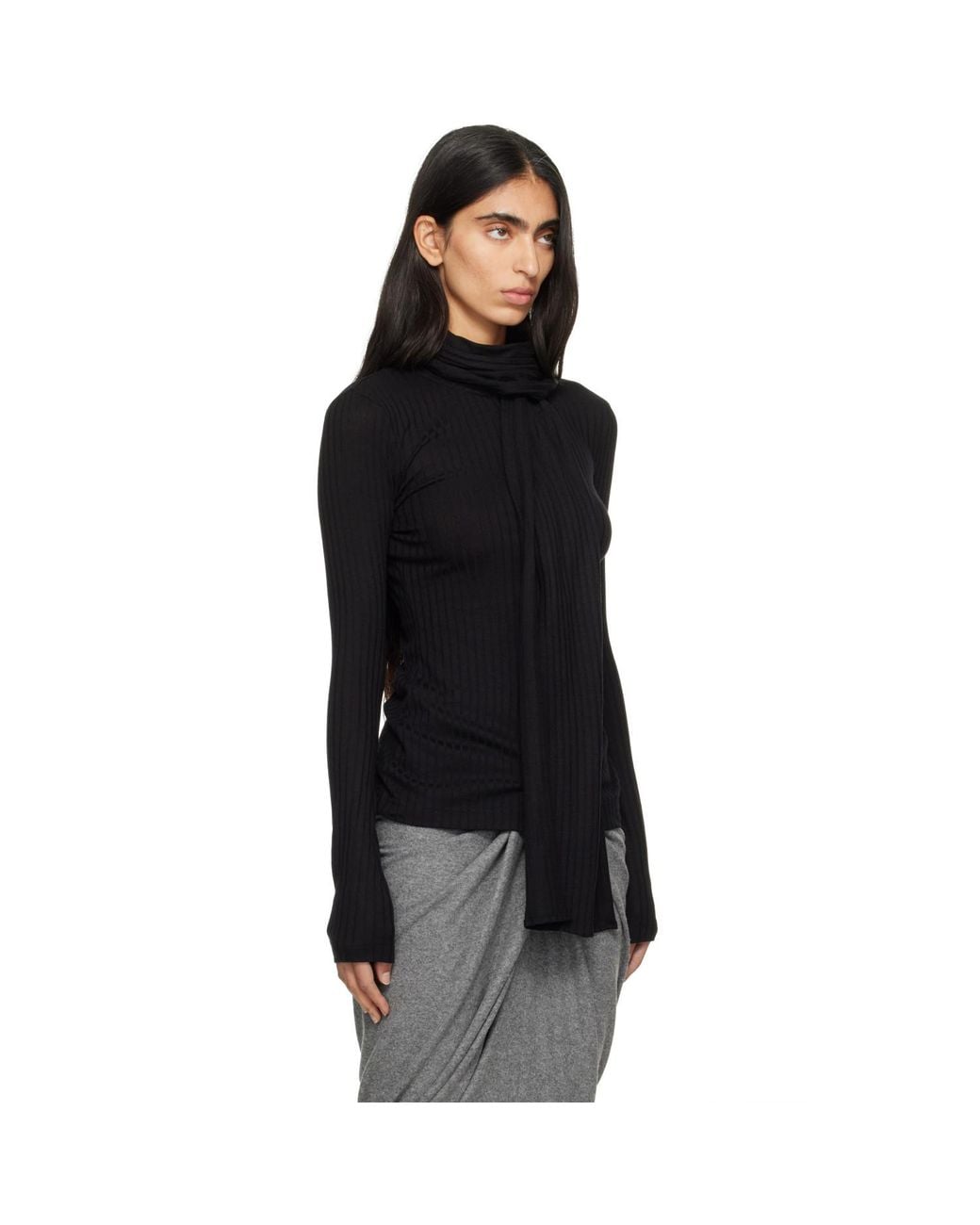 Totême Black Ribbed Bow Blouse