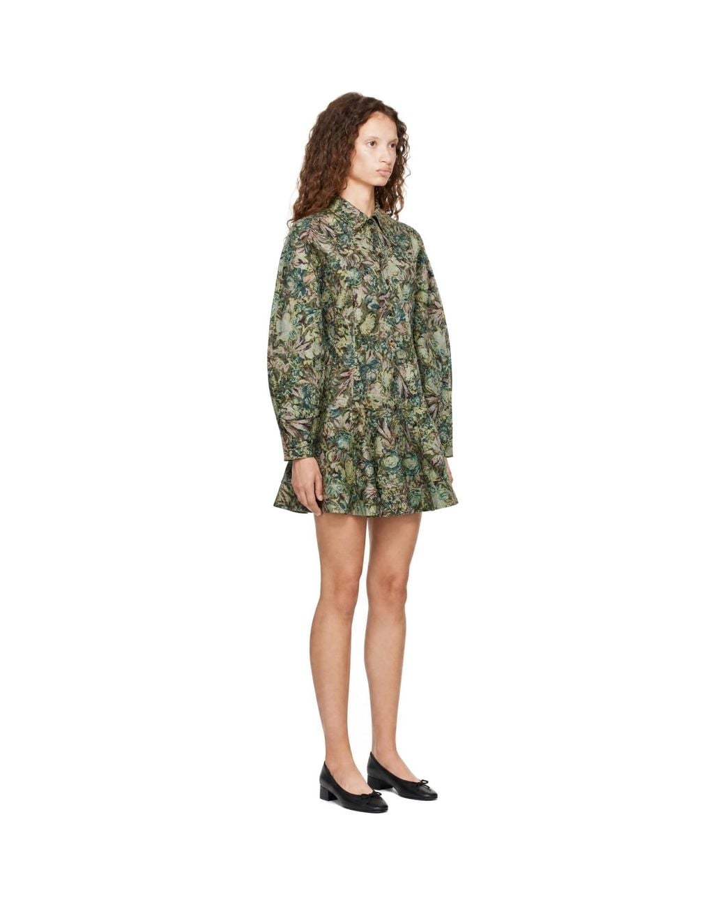 Ganni Green Tapestry Floral Minidress
