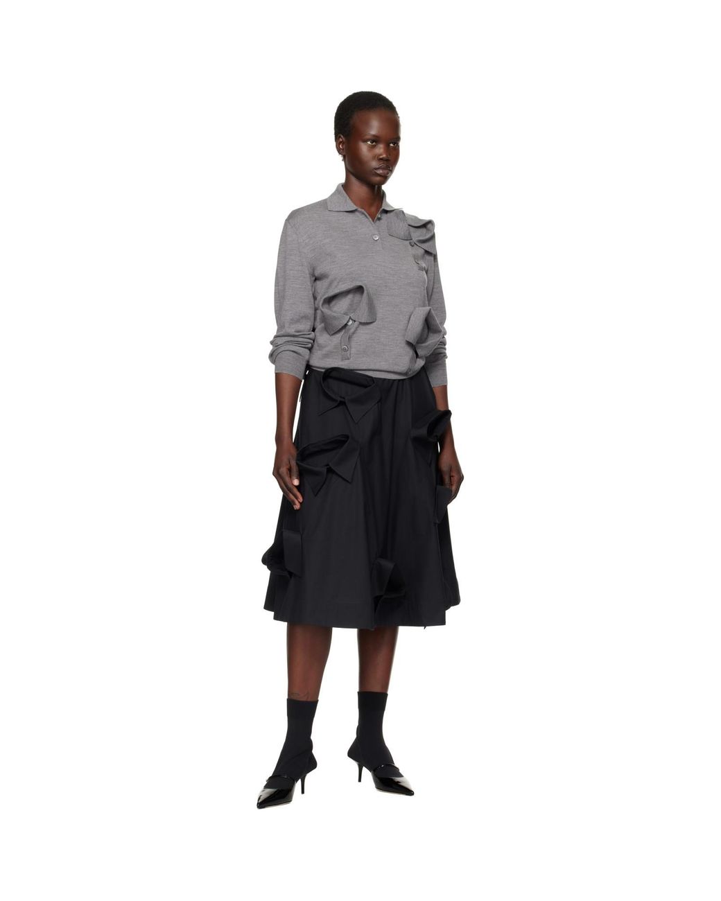 Moschino Black Poplin Multi Collars Midi Skirt