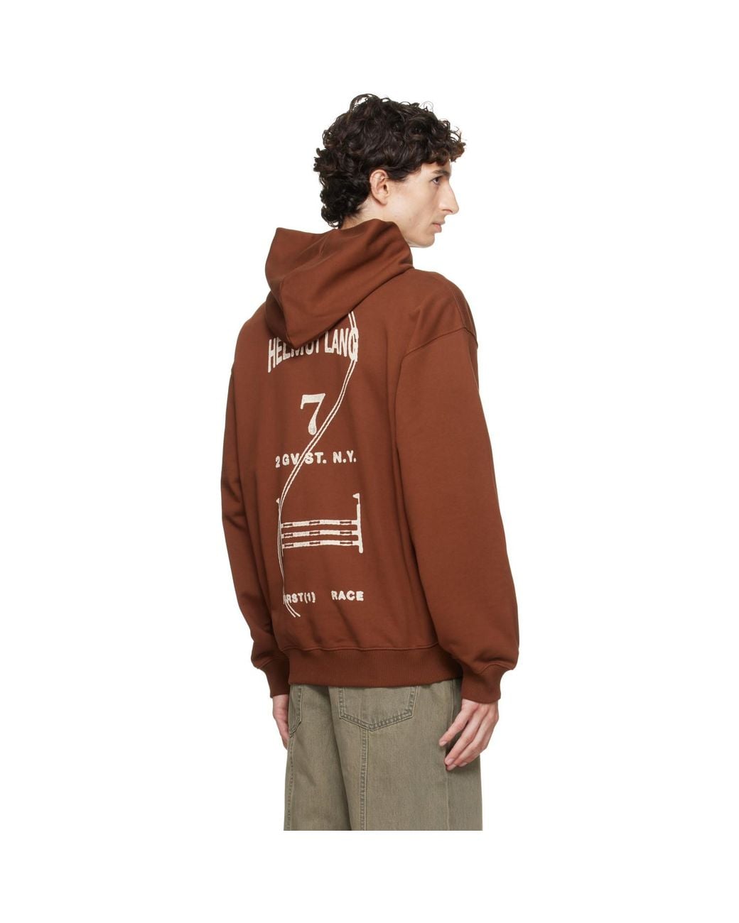 Helmut Lang Brown Ticket Logo Hoodie for men