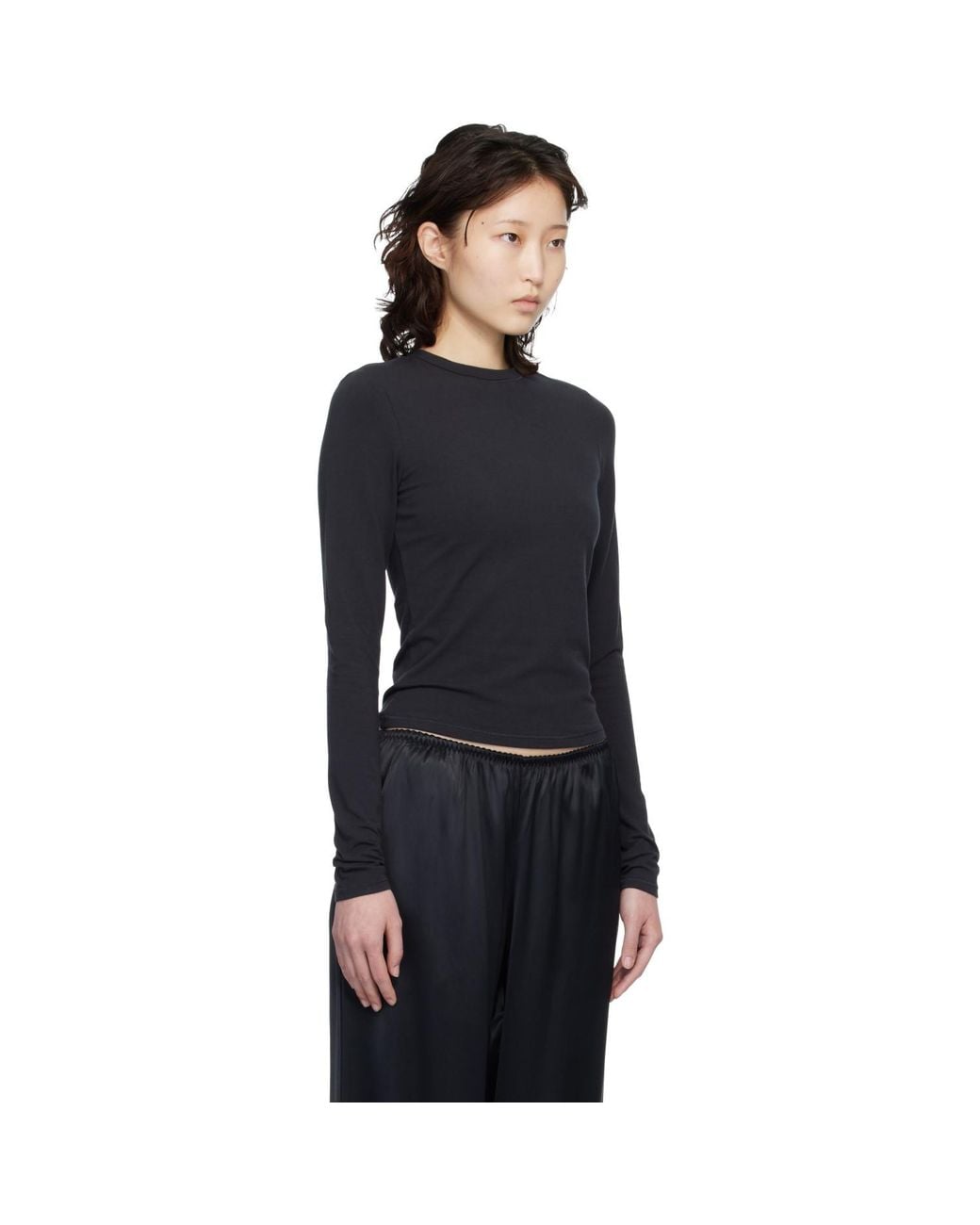 Skims Black Cotton Jersey Long Sleeve T-Shirt