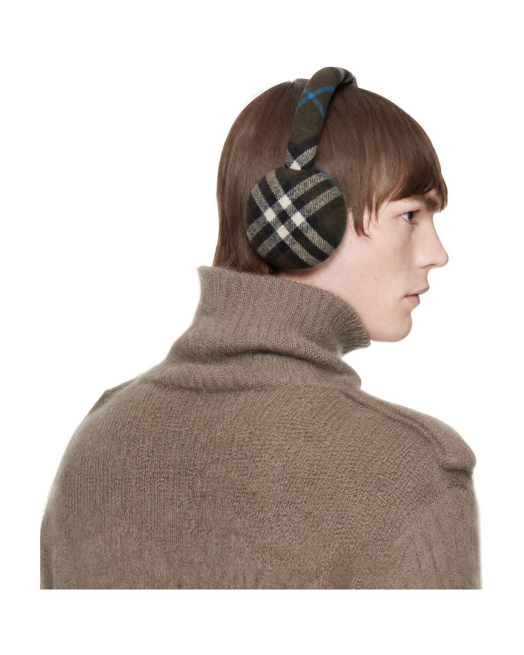 Burberry Wool Check Earmuffs in Brown for Men | Lyst