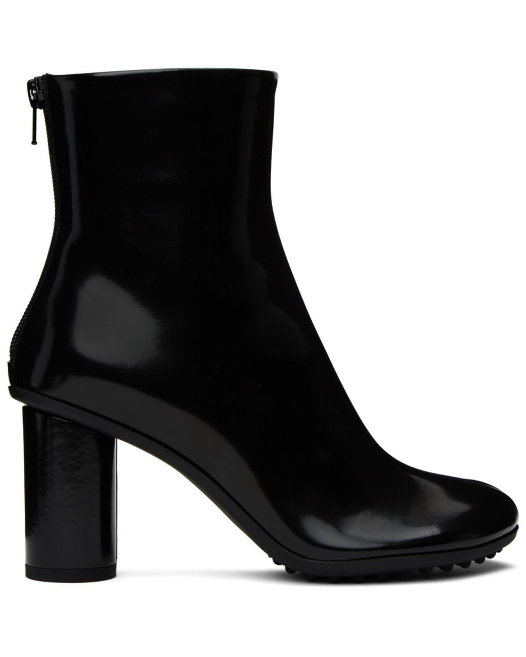 Bottega Veneta Black Atomic Almond-Toe Leather Heeled Ankle Boots