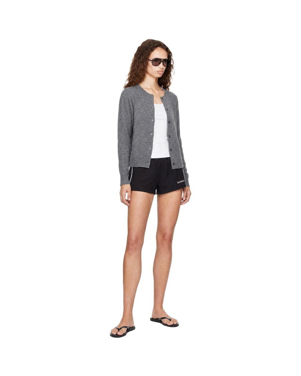 Sporty & Rich Black Serif Logo Retro Track Shorts