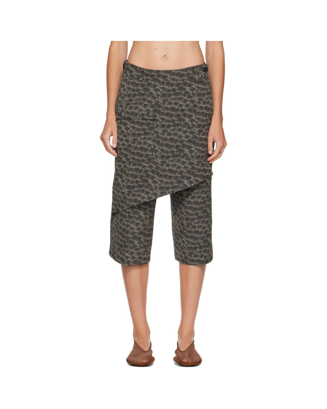 Kiko Kostadinov Gray Linnet Wrap Culottes Shorts