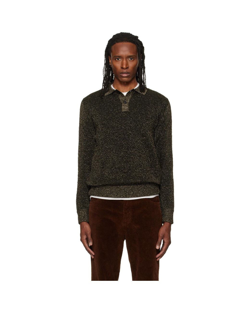 Marni Black Wool Lurex Detailing Polo for men