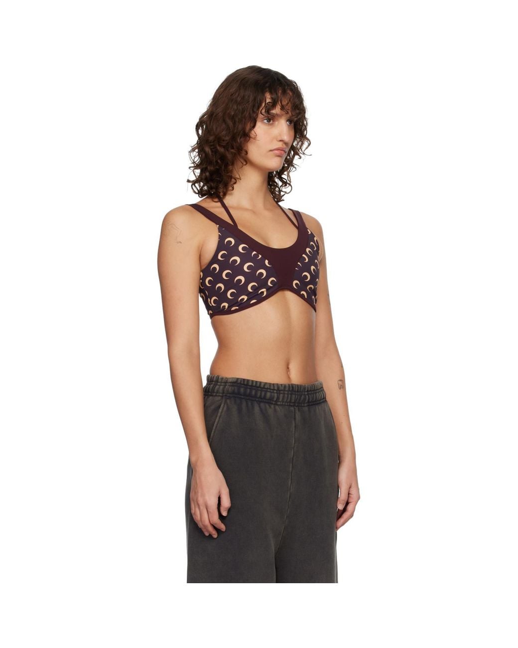 MARINE SERRE Black Burgundy Athleisure Moon Printed Bralette