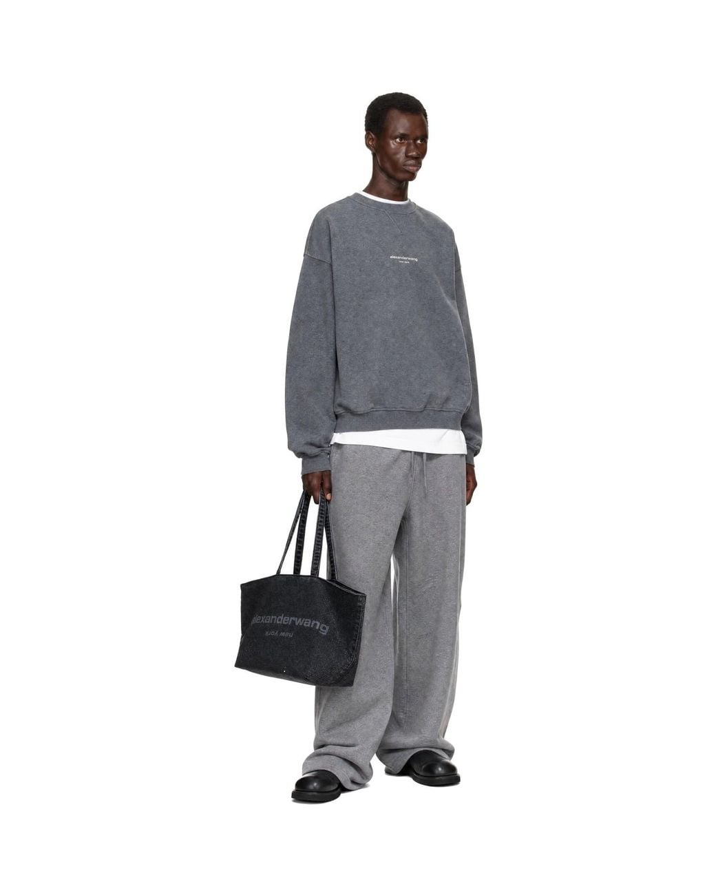 Alexander Wang Gray Oversized Logo Print Sweatshirt for men