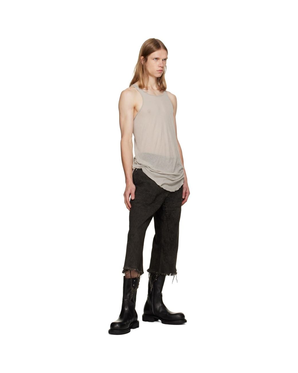 Rick Owens Black Tower Bolan Cutoff Jeans for men